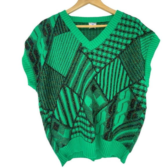 Vintage Centennial Knits Ltd. Women's Sweater Vest Short Sleeve Green Black - Picture 1 of 9